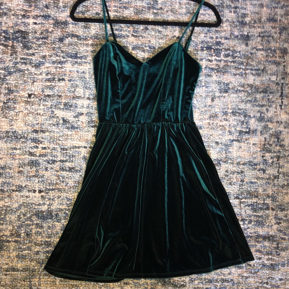 Green velvet skater dress